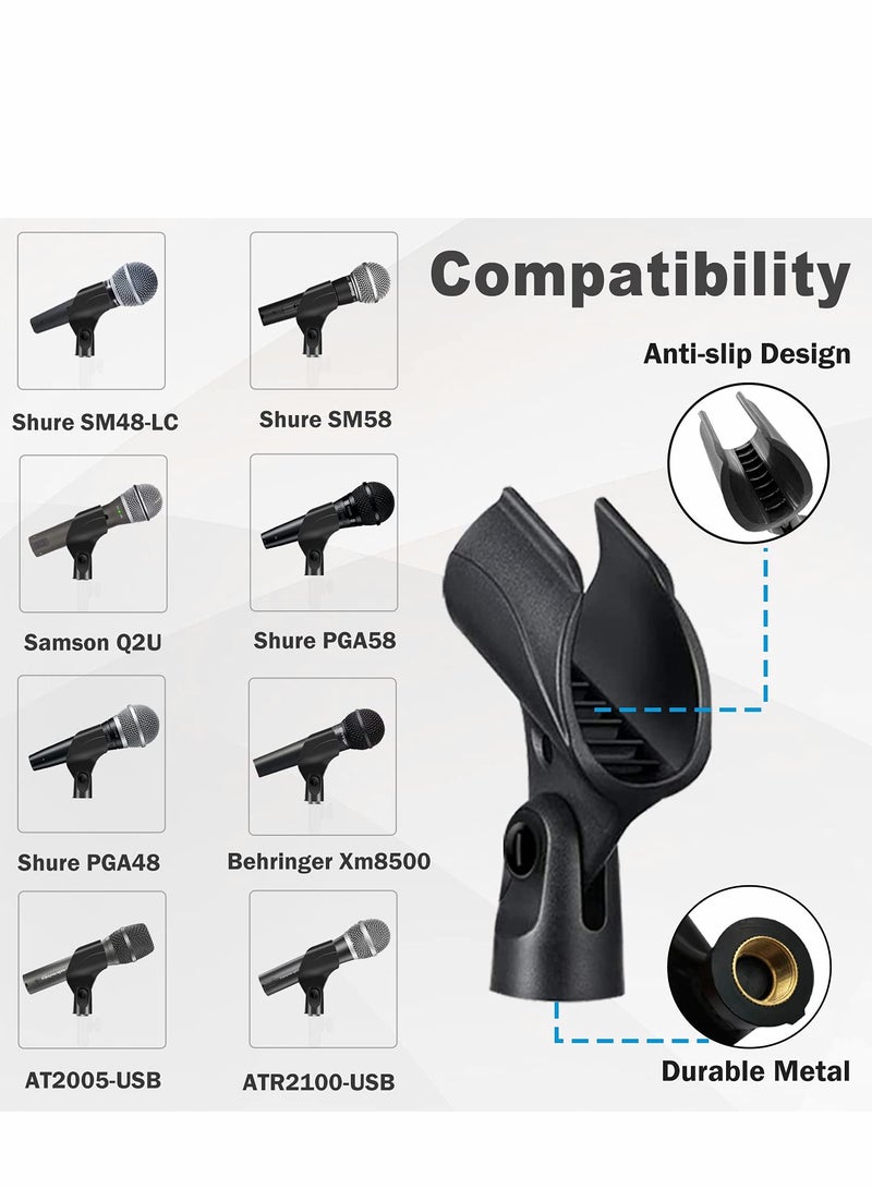 Universal Microphone Clip Holder with 5/8 to 3/8 Adapter - 2-Pack for Handheld Mics, Black  - Image 2