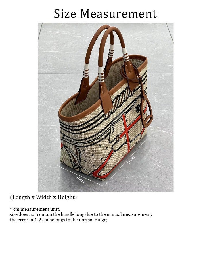 Women'S Bag High-End Fashionable All-Match Underarm Tote Bag Hand-Woven Cowhide Canvas Contrast Color Portable Vegetable Basket Bag - Image 5