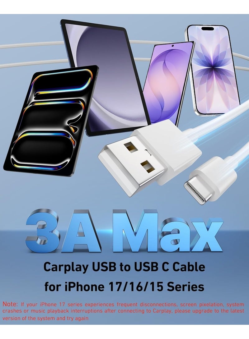 Car Carplay Cable for iPhone 17/17 Pro/Air/17e/16/15 Pro Max/Plus Cable, 2Pack USB A to USB C for CarPlay USBC Cord, iPad, Galaxy, Pixel, Android Accessories Charging Wire Type-C Car Charger Cord 1.5M - Image 2