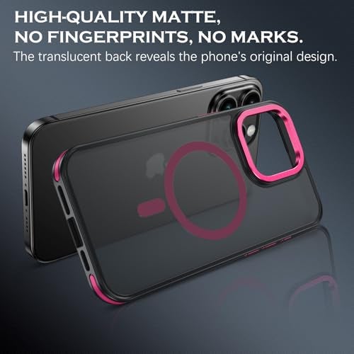 YINLAI Case for iPhone 15 Pro Max,Magnetic Case [Compatible with Magsafe] Supports Wireless Charging Slim Translucent Matte Men Women Shockproof Protective Back Phone Cover 6.7 Inch,Black/Hot Pink - Image 2