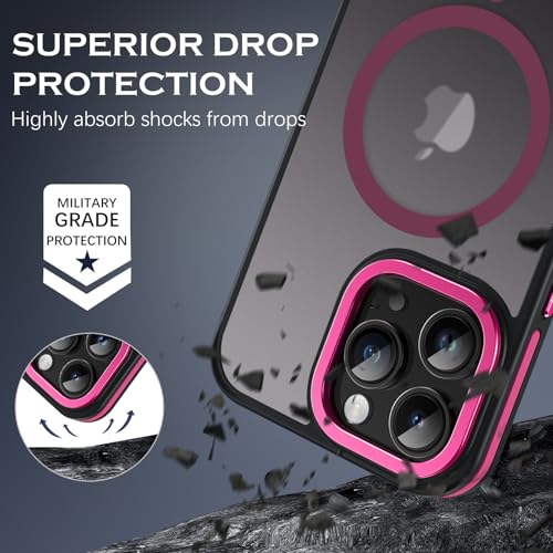 YINLAI Case for iPhone 15 Pro Max,Magnetic Case [Compatible with Magsafe] Supports Wireless Charging Slim Translucent Matte Men Women Shockproof Protective Back Phone Cover 6.7 Inch,Black/Hot Pink - Image 5