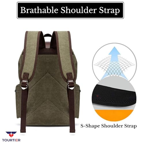 TOURTIER Canvas Travel Daypack Drawstring Backpack Flip Bag Retro Laptop Bag for Men Women (GREEN) - Image 5