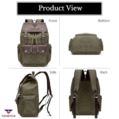 TOURTIER Canvas Travel Daypack Drawstring Backpack Flip Bag Retro Laptop Bag for Men Women (GREEN) - Image 4
