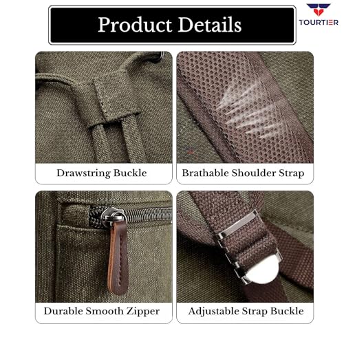TOURTIER Canvas Travel Daypack Drawstring Backpack Flip Bag Retro Laptop Bag for Men Women (GREEN) - Image 3