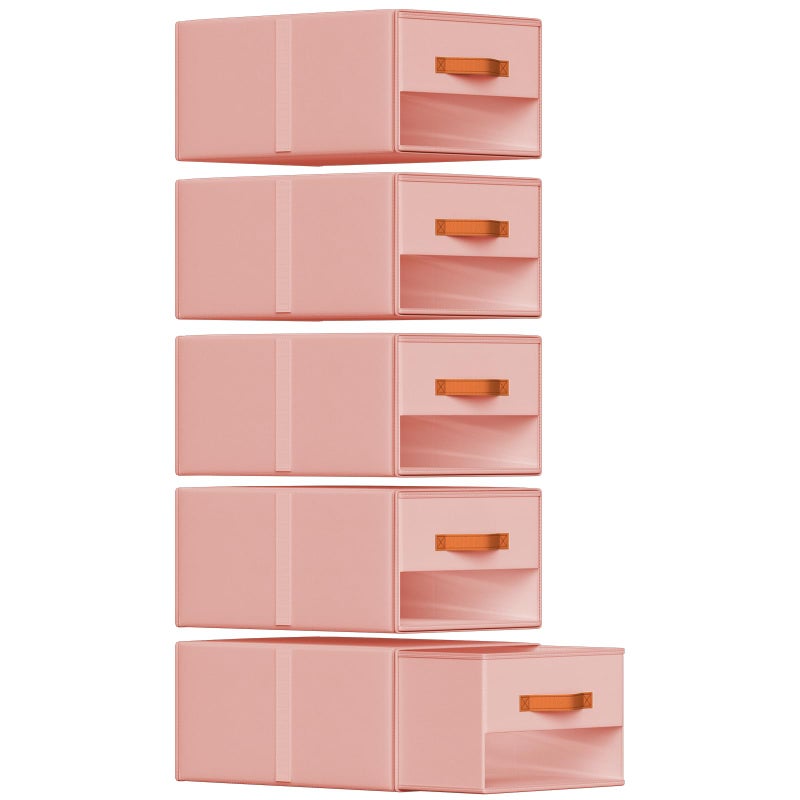 Easortm Stackable Storage Drawers - Pull Out Storage Bins with Drawers for Closet Clothes Organizers with Weekly Labels & Clear Window, Closet Shelf Storage for Bedroom, Living Room, 5 Pack, Pink - Image 1
