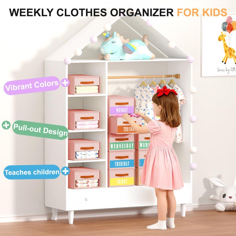 Easortm Stackable Storage Drawers - Pull Out Storage Bins with Drawers for Closet Clothes Organizers with Weekly Labels & Clear Window, Closet Shelf Storage for Bedroom, Living Room, 5 Pack, Pink - Image 5