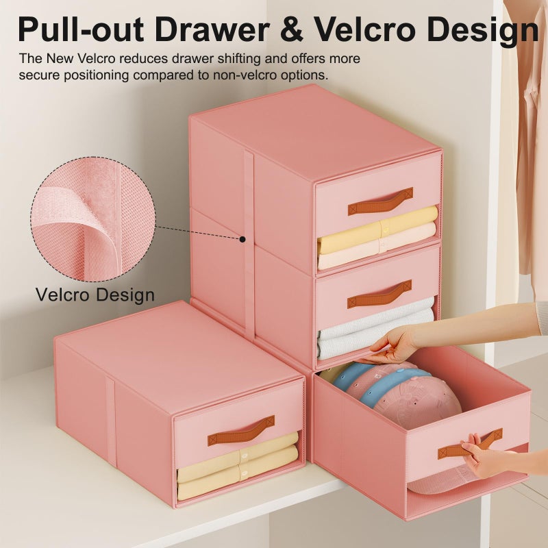 Easortm Stackable Storage Drawers - Pull Out Storage Bins with Drawers for Closet Clothes Organizers with Weekly Labels & Clear Window, Closet Shelf Storage for Bedroom, Living Room, 5 Pack, Pink - Image 3