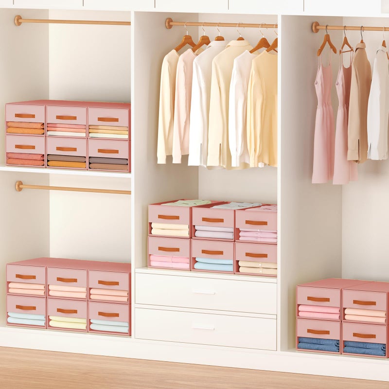 Easortm Stackable Storage Drawers - Pull Out Storage Bins with Drawers for Closet Clothes Organizers with Weekly Labels & Clear Window, Closet Shelf Storage for Bedroom, Living Room, 5 Pack, Pink - Image 4