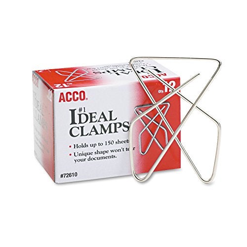 ACCO Brands Acco Brand Ideal Paper Clamp (Butterfly Clamp), Smooth Finish, No.1 Size (Large), 12/Box (A7072610) - Image 1