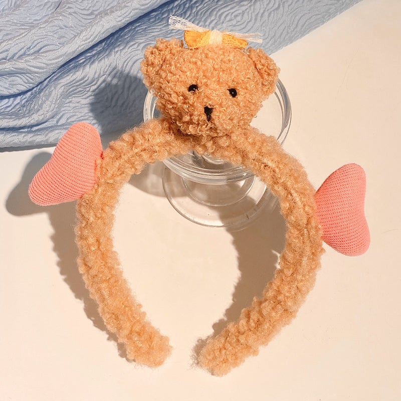 إسكدنيا Love Bear Wash Face Hair Hoop Female Lamb Hair Hair Hoop Hair Stamp Hair Bundle Cute Childrens Hair Hoop Hair Stamp Internet Popular Headwear Brown love bear