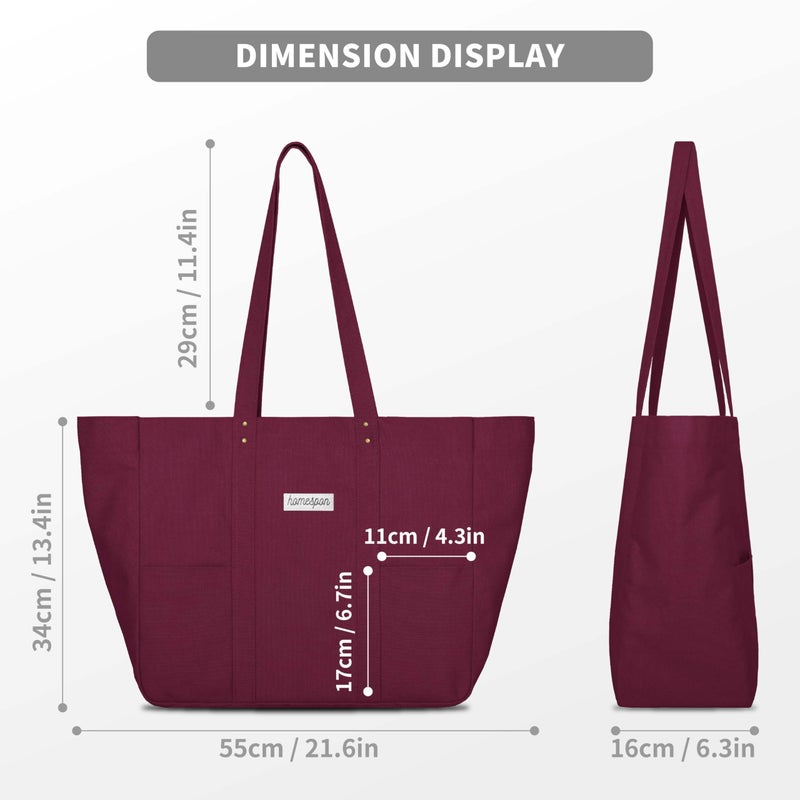 HOMESPON Large Canvas Tote Bag for Women Everything Bag with Pockets and Laptop Sleeve (Maroon) - Image 3