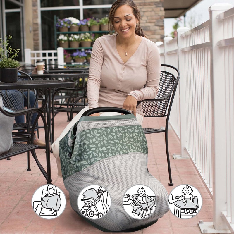 Boppy 4 and More Multi-use Cover, Green Leaves, Quick-Dry UPF 50+ Knit and Breathable Mesh, Versatile for Car Seat Canopy, Nursing Cover, Infant Strollers, Shopping Carts, Highchairs and More - Image 3