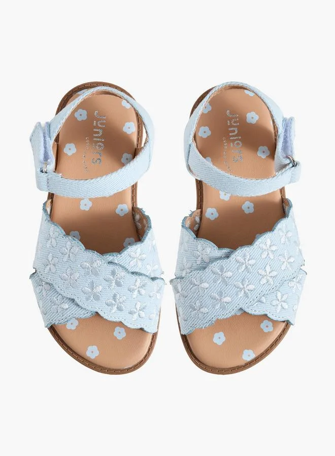جونيورز Girls Embroidered Hook & Loop Sandals