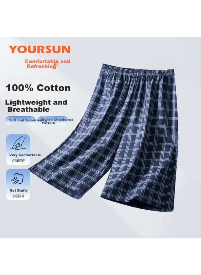 Your Sun Comfortable And Cool 100% Cotton Men's Summer Thin Plaid Shorts Beach Shorts Loose-fit Men's Home Pants - Image 1