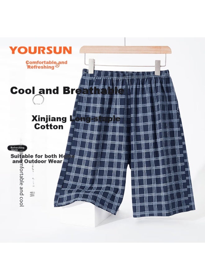 Your Sun Comfortable And Cool 100% Cotton Men's Summer Thin Plaid Shorts Beach Shorts Loose-fit Men's Home Pants - Image 4
