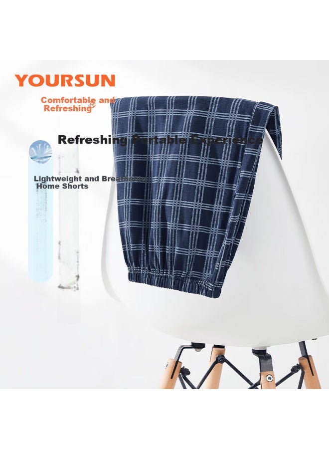 Your Sun Comfortable And Cool 100% Cotton Men's Summer Thin Plaid Shorts Beach Shorts Loose-fit Men's Home Pants - Image 3