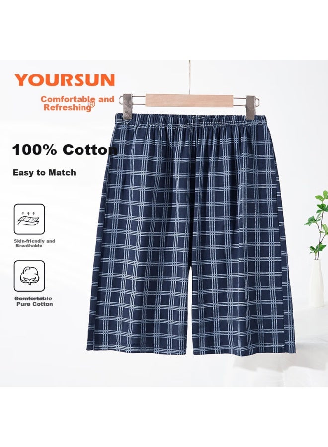 Your Sun Comfortable And Cool 100% Cotton Men's Summer Thin Plaid Shorts Beach Shorts Loose-fit Men's Home Pants - Image 2