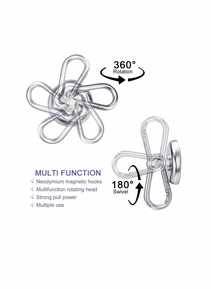 Carabiner Magnetic Hooks, KASTWAVE 100LBS Strong Heavy Duty Neodymium Magnet Hooks with Swivel Carabiner Hook, Great for Your Kitchen, Refrigerator and Other Magnetic Surfaces (4 Pack) Silvery - Image 4