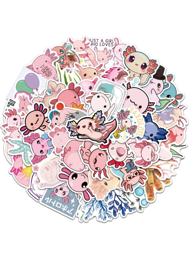 NIBEMINENT 50 Pcs Cartoon Axolotl Deco Kit Waterproof Stickers, High Definition Printing Bright Colors, Suitable for Laptop Skateboard Luggage Water Bottle Guitar DIY - Image 2