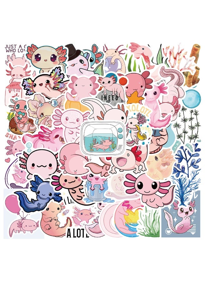 NIBEMINENT 50 Pcs Cartoon Axolotl Deco Kit Waterproof Stickers, High Definition Printing Bright Colors, Suitable for Laptop Skateboard Luggage Water Bottle Guitar DIY - Image 1