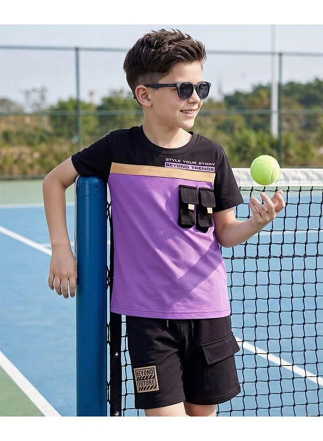 Ollington St. OLLINGTON ST. Cotton Printed Half Sleeves Drop Shoulder T-Shirt & Short Set - Multicolor