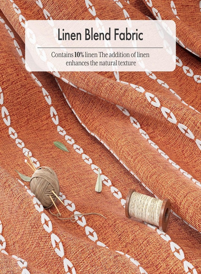 Bathway Farmhouse Shower Curtain Boho with Tassels, Linen Blend Heavy Duty Shower Curtain Set with 12 Metal Hooks, Vintage Luxury Rustic Fabric Curtain for Bathroom Window, 72x72 Inches, Fire Orange - Image 3