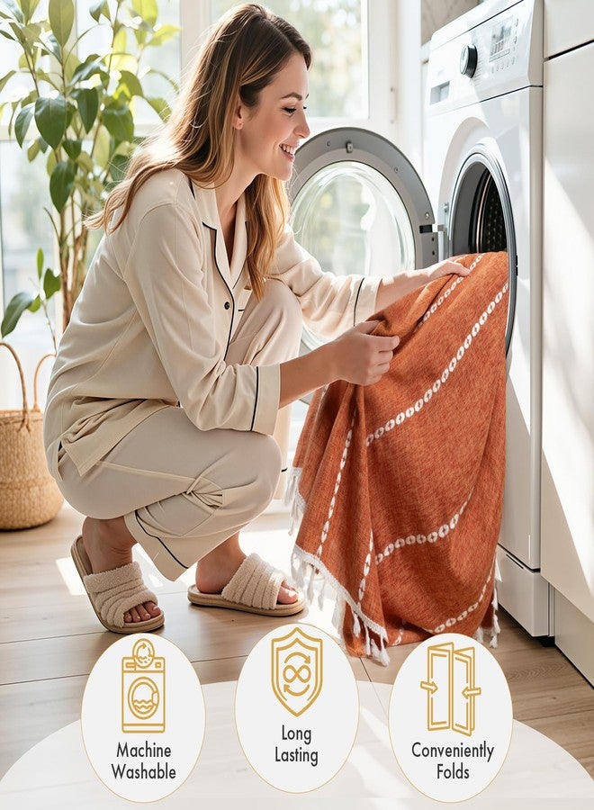 Bathway Farmhouse Shower Curtain Boho with Tassels, Linen Blend Heavy Duty Shower Curtain Set with 12 Metal Hooks, Vintage Luxury Rustic Fabric Curtain for Bathroom Window, 72x72 Inches, Fire Orange - Image 5