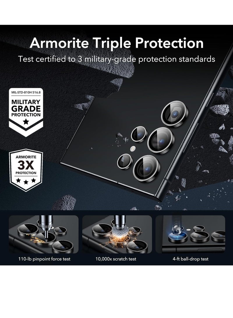 إلترازون واقي عدسة كاميرا Samsung Galaxy S24 Ultra، واقيات عدسات فردية، زجاج مقوى رفيع للغاية مقاوم للخدش مع حواف من الألومنيوم، جراب Galaxy S24 Ultra صديق، مجموعتان، أسود - Image 3