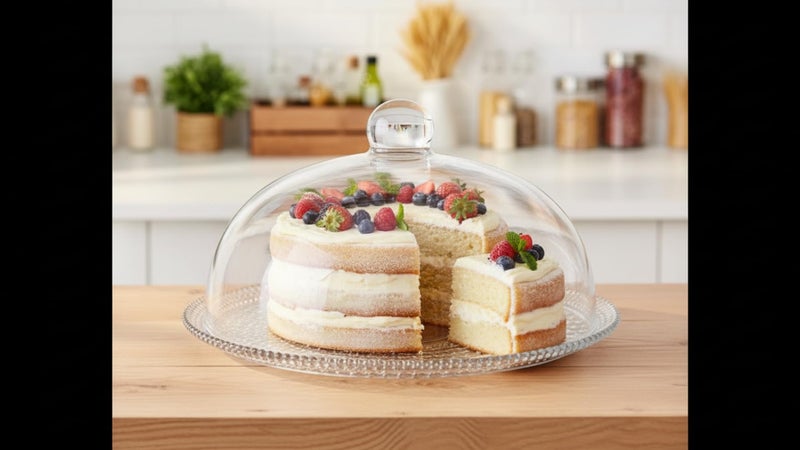 Glass Cake Serving Plate with Transparent Lid – Elegant Cake Stand for Storing and Displaying Desserts – Stylish Design for Kitchen and Parties – Multi-Purpose for Cakes, Sweets, and Fruits - Image 5