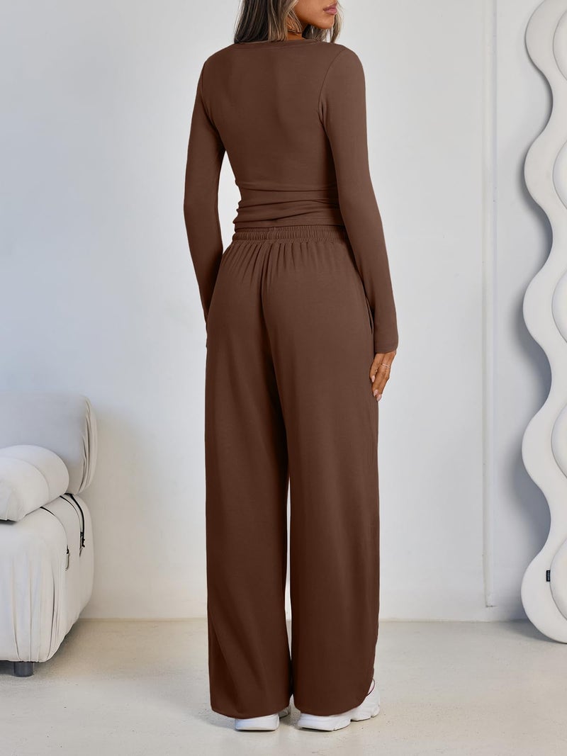LILLUSORY Lounge Sets for Women Two 2 Piece matching Loungewear Sets Women Winter Clothing 2026 Fall Fashion Travel Airport Outfits Sweatsuits Casual Cute Clothes Cocoa S - Image 4