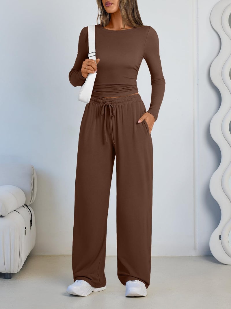 LILLUSORY Lounge Sets for Women Two 2 Piece matching Loungewear Sets Women Winter Clothing 2026 Fall Fashion Travel Airport Outfits Sweatsuits Casual Cute Clothes Cocoa S - Image 5