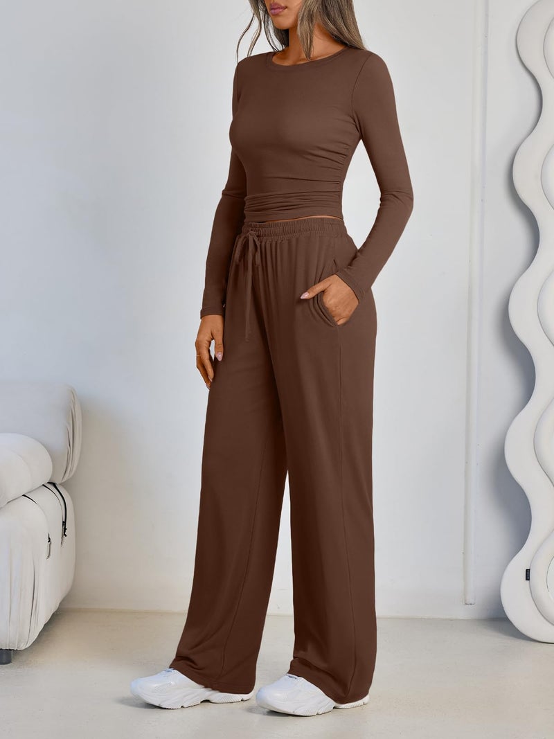LILLUSORY Lounge Sets for Women Two 2 Piece matching Loungewear Sets Women Winter Clothing 2026 Fall Fashion Travel Airport Outfits Sweatsuits Casual Cute Clothes Cocoa S - Image 3