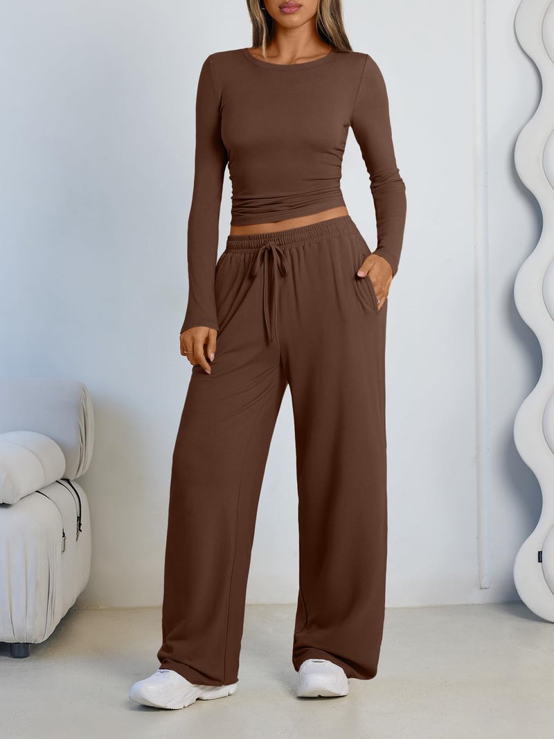 LILLUSORY Lounge Sets for Women Two 2 Piece matching Loungewear Sets Women Winter Clothing 2026 Fall Fashion Travel Airport Outfits Sweatsuits Casual Cute Clothes Cocoa S - Image 2