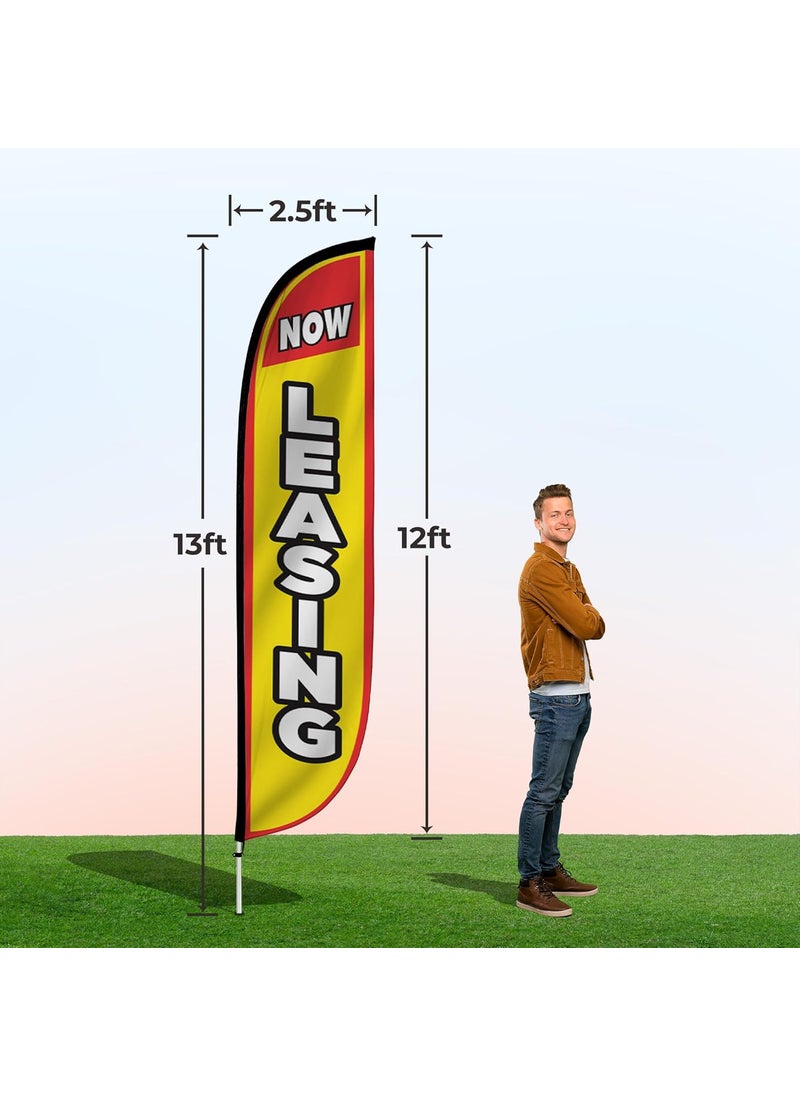 LookOurWay LookOurWay Feather Flag Pole Kit  12 Feet Tall Advertising Flag Banner with Fiberglass Pole Kit and Ground Spike for Business Promotion  Real Estate Flags  Now Leasing Yellow  - Image 4