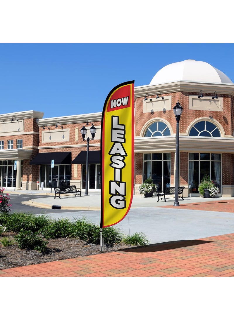 LookOurWay LookOurWay Feather Flag Pole Kit  12 Feet Tall Advertising Flag Banner with Fiberglass Pole Kit and Ground Spike for Business Promotion  Real Estate Flags  Now Leasing Yellow  - Image 5