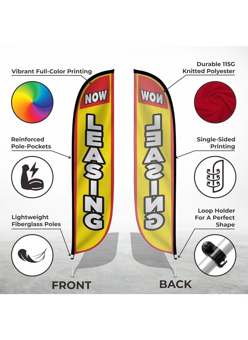 LookOurWay LookOurWay Feather Flag Pole Kit  12 Feet Tall Advertising Flag Banner with Fiberglass Pole Kit and Ground Spike for Business Promotion  Real Estate Flags  Now Leasing Yellow  - Image 2