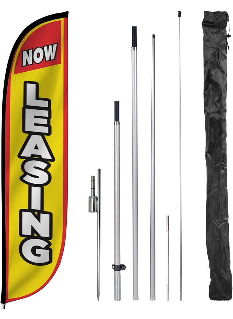 LookOurWay LookOurWay Feather Flag Pole Kit  12 Feet Tall Advertising Flag Banner with Fiberglass Pole Kit and Ground Spike for Business Promotion  Real Estate Flags  Now Leasing Yellow  - Image 1