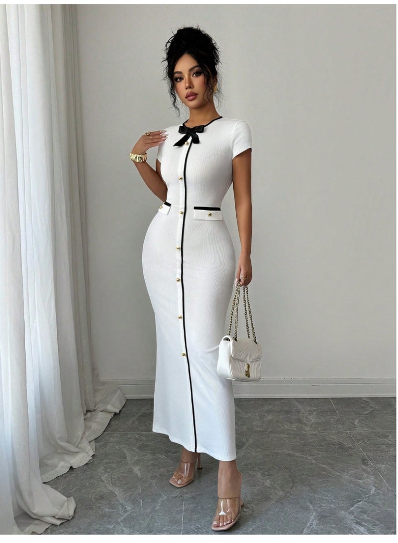 Shein French Elegant Cinched Waist High-Quality Elegant Dress, Spring/Summer - Image 5
