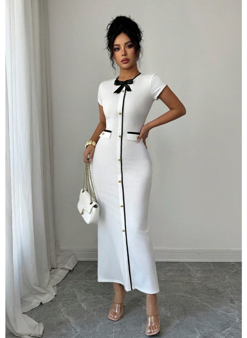 Shein French Elegant Cinched Waist High-Quality Elegant Dress, Spring/Summer - Image 3
