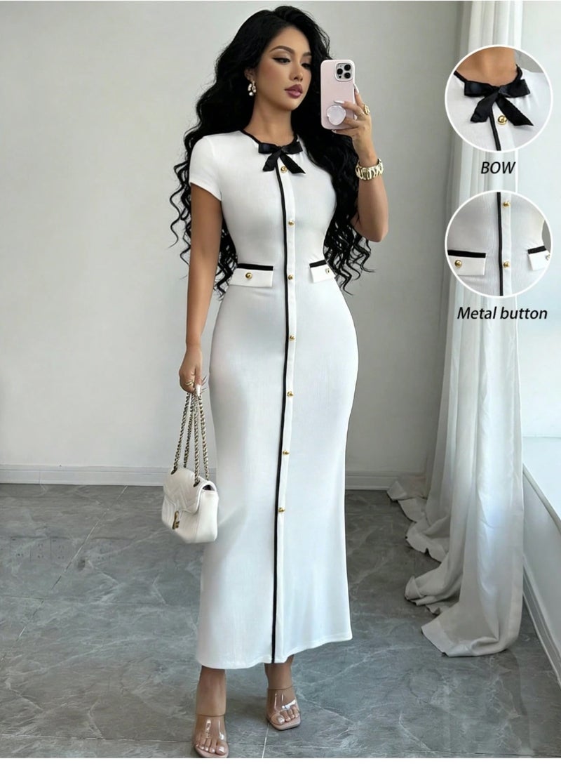 Shein French Elegant Cinched Waist High-Quality Elegant Dress, Spring/Summer - Image 1