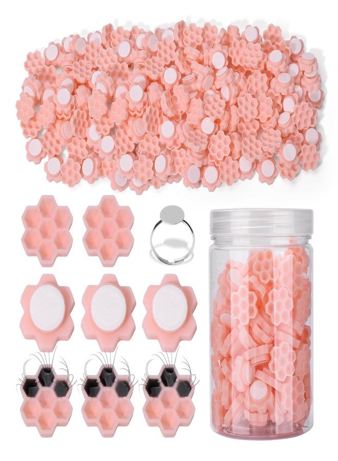BAMTTOO 120pcs Eyelash Extension Glue Holder Honeycomb Shaped Eyelash Glue Cups With Ring for Women Girls Eyelash Extension Supplies (120pcs Pink Honeycomb Cups) - Image 1