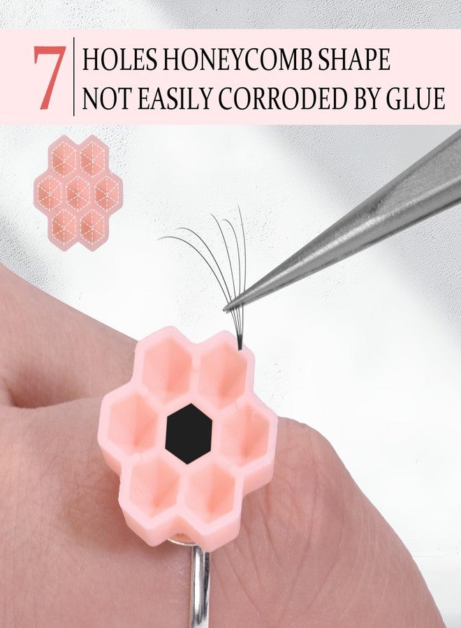 BAMTTOO 120pcs Eyelash Extension Glue Holder Honeycomb Shaped Eyelash Glue Cups With Ring for Women Girls Eyelash Extension Supplies (120pcs Pink Honeycomb Cups) - Image 3