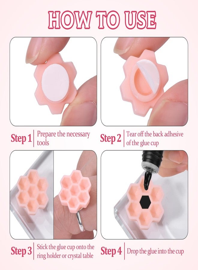 BAMTTOO 120pcs Eyelash Extension Glue Holder Honeycomb Shaped Eyelash Glue Cups With Ring for Women Girls Eyelash Extension Supplies (120pcs Pink Honeycomb Cups) - Image 4