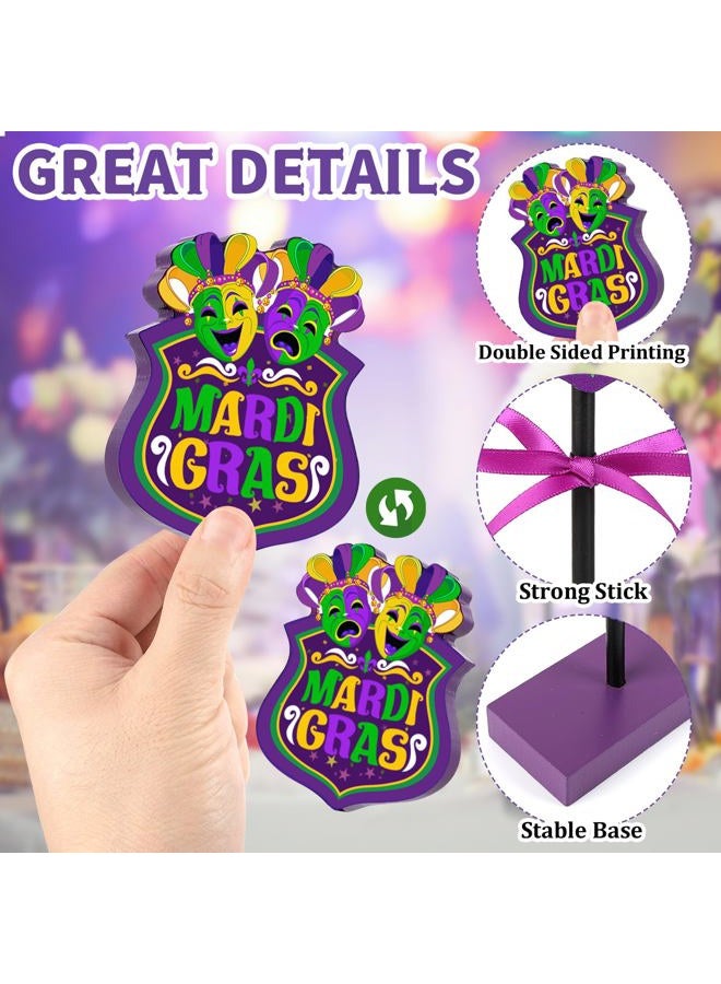 Hedeey 3 Pieces Mardi Gras Table Decorations Wooden Set, Rustic Mardi Gras Tiered Tray Decor for Home Party Room (Colorful) - Image 5