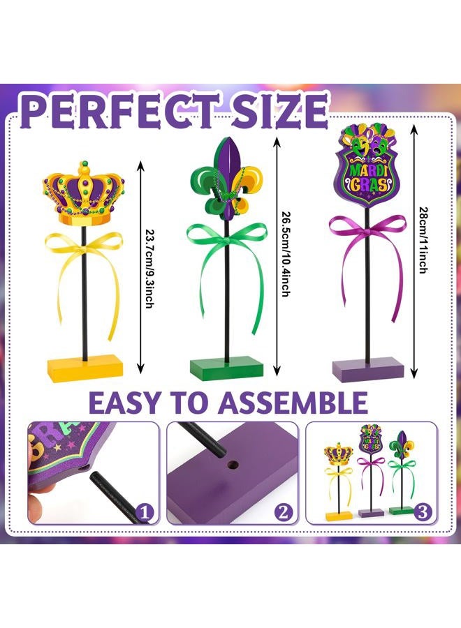 Hedeey 3 Pieces Mardi Gras Table Decorations Wooden Set, Rustic Mardi Gras Tiered Tray Decor for Home Party Room (Colorful) - Image 3