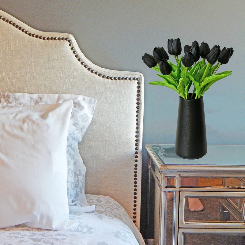 Mandy's Artificial Tulips 20 Stems Black PU Faux Flowers for Valentine's Day and Easter Decorations Wedding Home Decor 13.5 Inch - Image 4