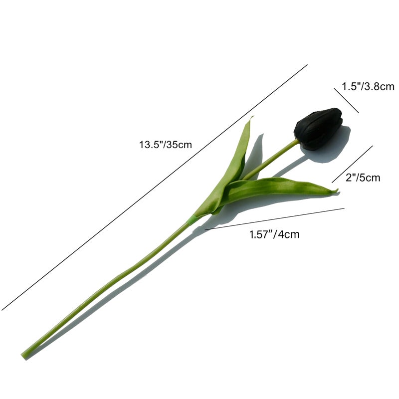 Mandy's Artificial Tulips 20 Stems Black PU Faux Flowers for Valentine's Day and Easter Decorations Wedding Home Decor 13.5 Inch - Image 2
