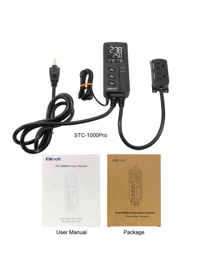 Elitech - Elitech STC-1000 Non-WiFi Temperature Controller 2-Stage Outlet Thermostat LCD Screen Heating and Cooling Mode for Reptile Aquarium Carboy Homebrew Seed with Temp Sensor 23-158°F 1100W 110V 10A - Image 1