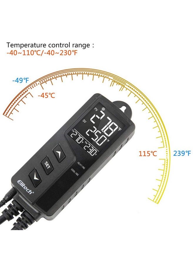 Elitech - Elitech STC-1000 Non-WiFi Temperature Controller 2-Stage Outlet Thermostat LCD Screen Heating and Cooling Mode for Reptile Aquarium Carboy Homebrew Seed with Temp Sensor 23-158°F 1100W 110V 10A - Image 1