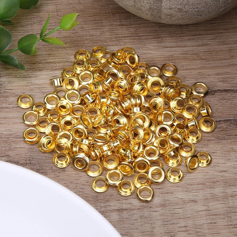 100pcs Eyelet with Washers, Metal Brass Grommets Eyelets, 4mm Eyelet Brass Grommet, Rivet Tool Round Hole Grommet Eyelet for DIY Leathercrafts, Sewing & Repair Clothing, Etc (Gold) - Image 2